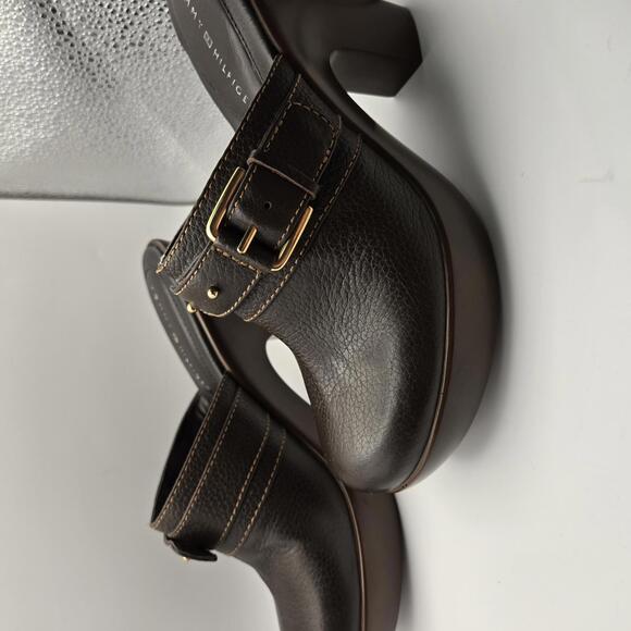 Tommy Hilfiger Mickey Mule Clogs Brown with Gold Buckle Accent Size 8M - Picture 6 of 9